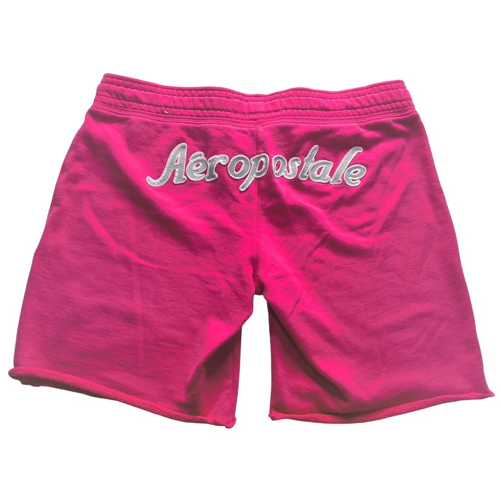 Aeropostale Sweat Shorts Women Large Pink Logo Drawstring A87 Raw Hem